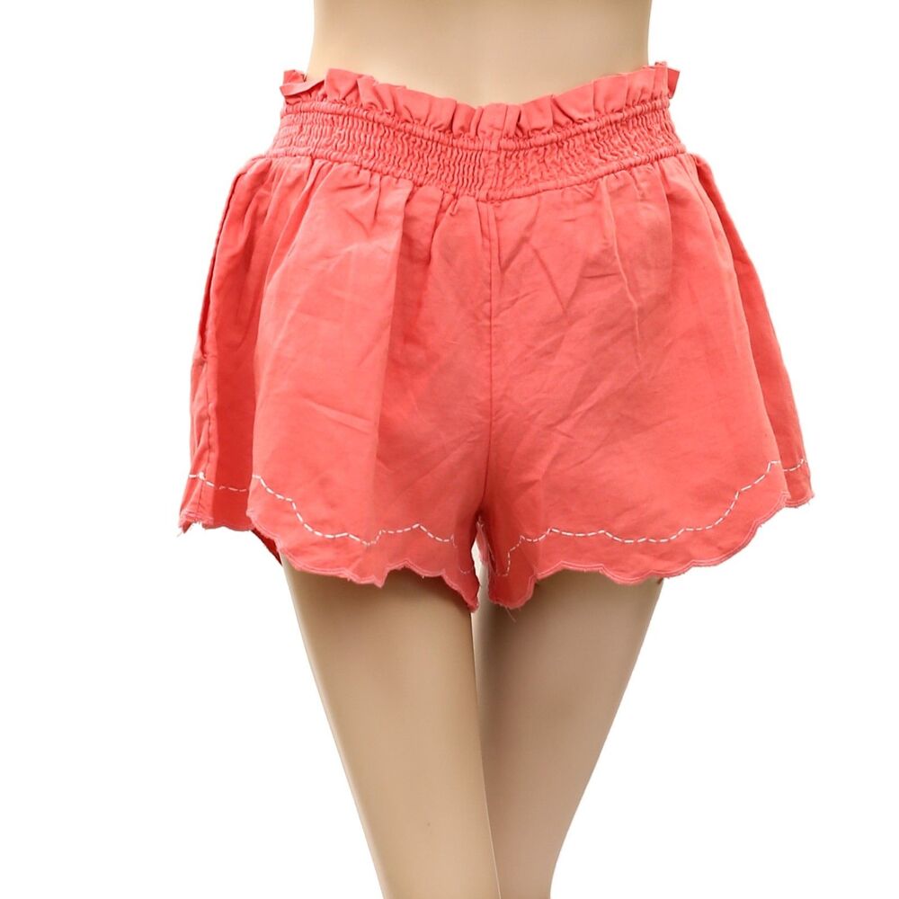 By Anthropologie Linen Double Waistband Shorts Pull-On Smocked XXS-P 289521 - Picture 6 of 8